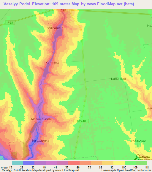 Veselyy Podol,Ukraine Elevation Map
