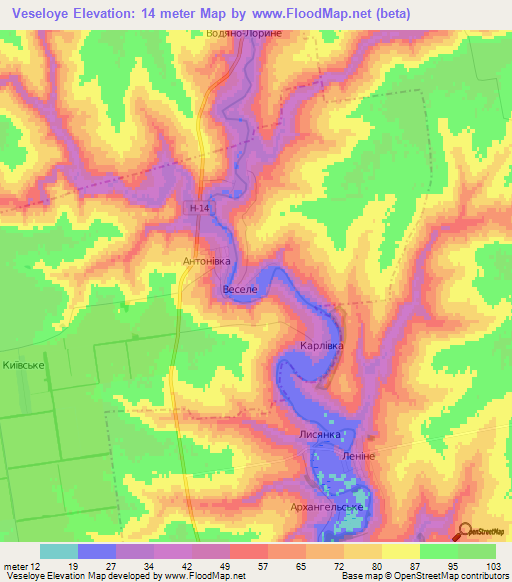 Veseloye,Ukraine Elevation Map