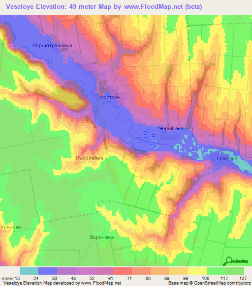 Veseloye,Ukraine Elevation Map