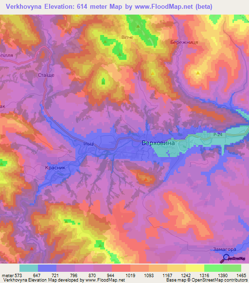 Verkhovyna,Ukraine Elevation Map