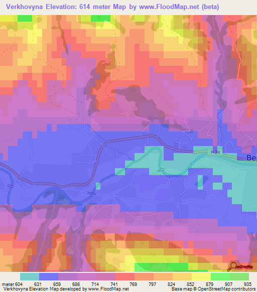 Verkhovyna,Ukraine Elevation Map