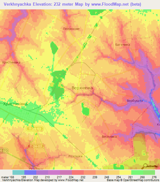 Verkhnyachka,Ukraine Elevation Map