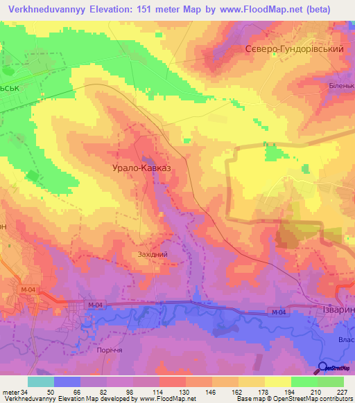 Verkhneduvannyy,Ukraine Elevation Map