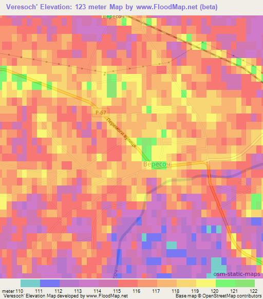 Veresoch',Ukraine Elevation Map