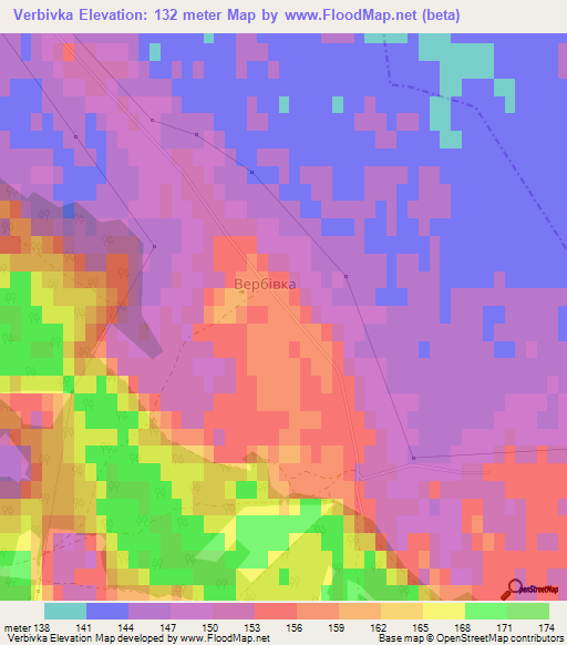 Verbivka,Ukraine Elevation Map