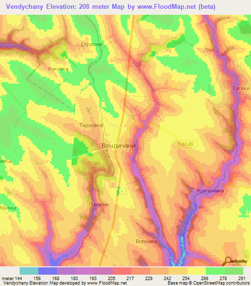 Vendychany,Ukraine Elevation Map