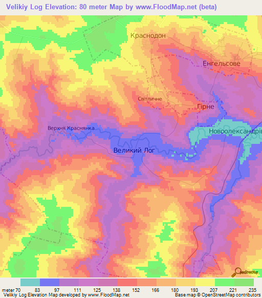 Velikiy Log,Ukraine Elevation Map