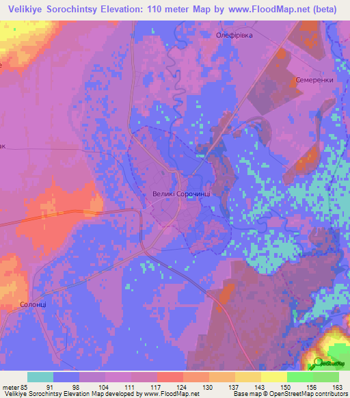 Velikiye Sorochintsy,Ukraine Elevation Map
