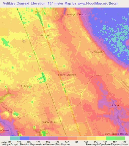 Velikiye Osnyaki,Ukraine Elevation Map