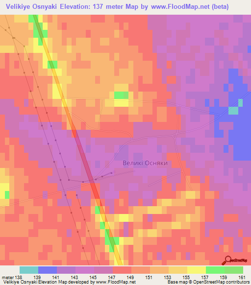 Velikiye Osnyaki,Ukraine Elevation Map