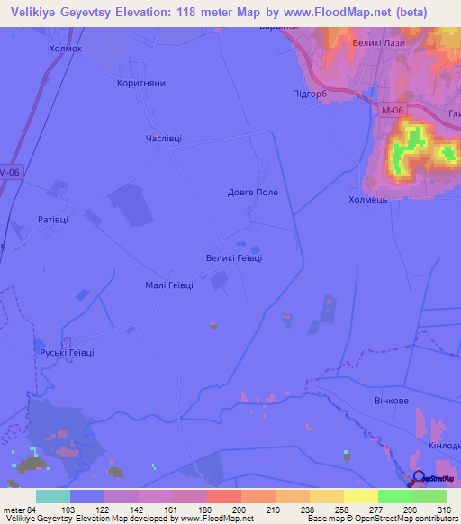 Velikiye Geyevtsy,Ukraine Elevation Map