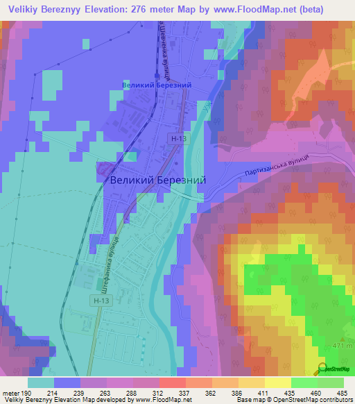 Velikiy Bereznyy,Ukraine Elevation Map