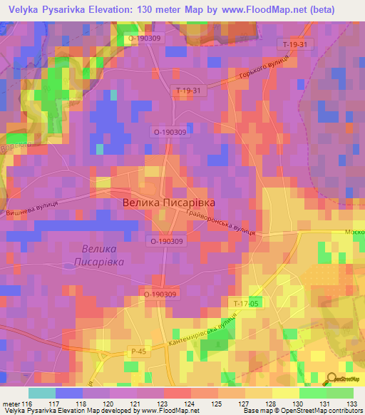 Velyka Pysarivka,Ukraine Elevation Map