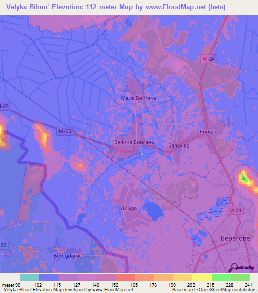 Velyka Bihan',Ukraine Elevation Map