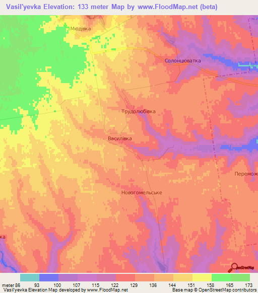Vasil'yevka,Ukraine Elevation Map