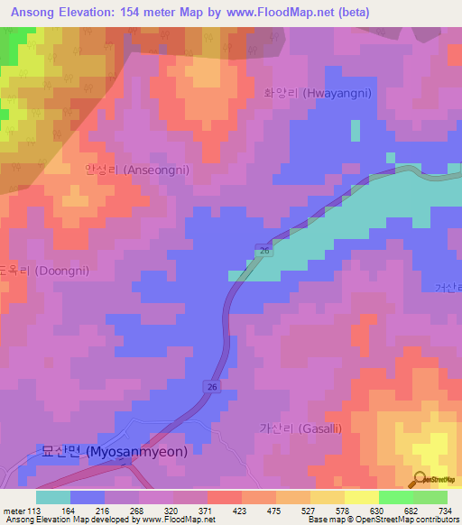 Ansong,South Korea Elevation Map
