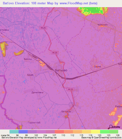 Bat'ovo,Ukraine Elevation Map