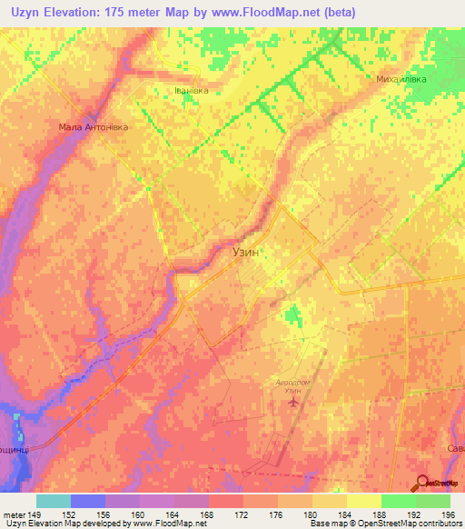 Uzyn,Ukraine Elevation Map