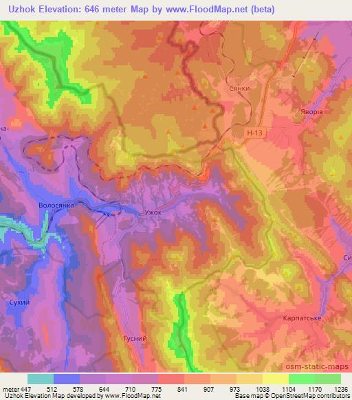 Uzhok,Ukraine Elevation Map