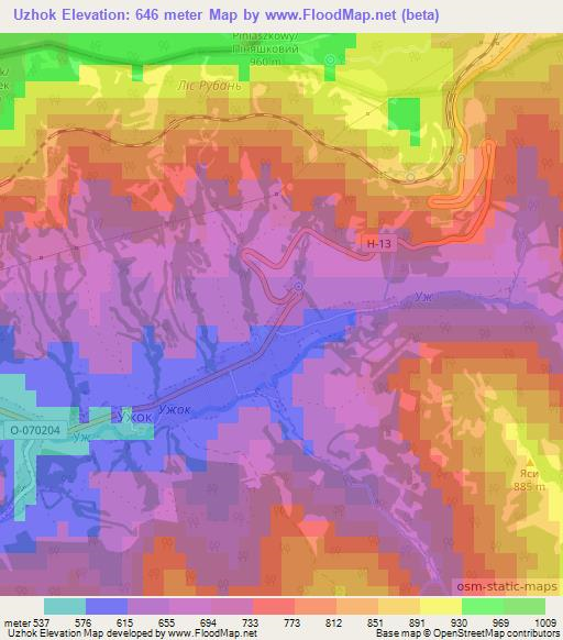 Uzhok,Ukraine Elevation Map
