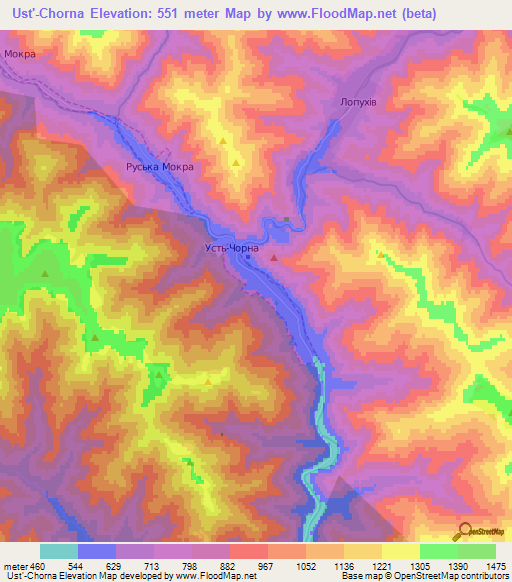 Ust'-Chorna,Ukraine Elevation Map