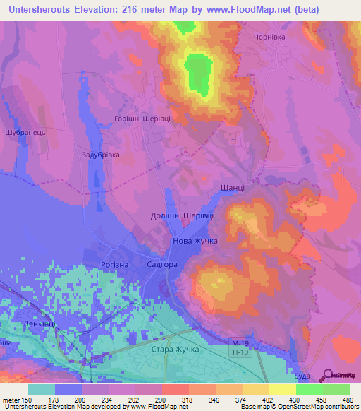 Untersherouts,Ukraine Elevation Map