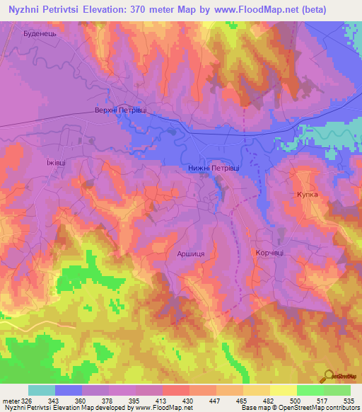 Nyzhni Petrivtsi,Ukraine Elevation Map