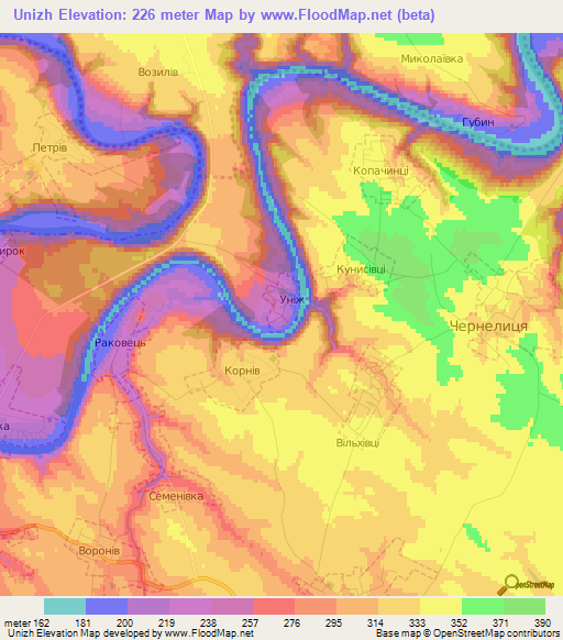 Unizh,Ukraine Elevation Map