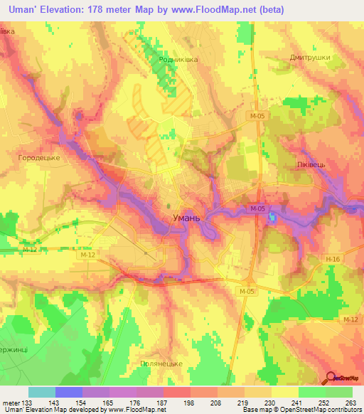 Uman',Ukraine Elevation Map