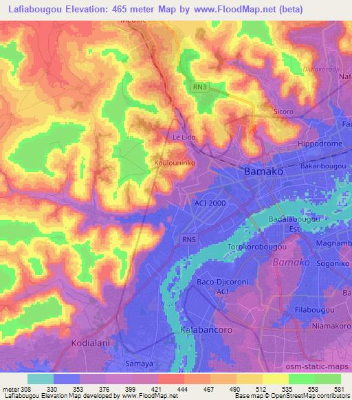 Lafiabougou,Mali Elevation Map