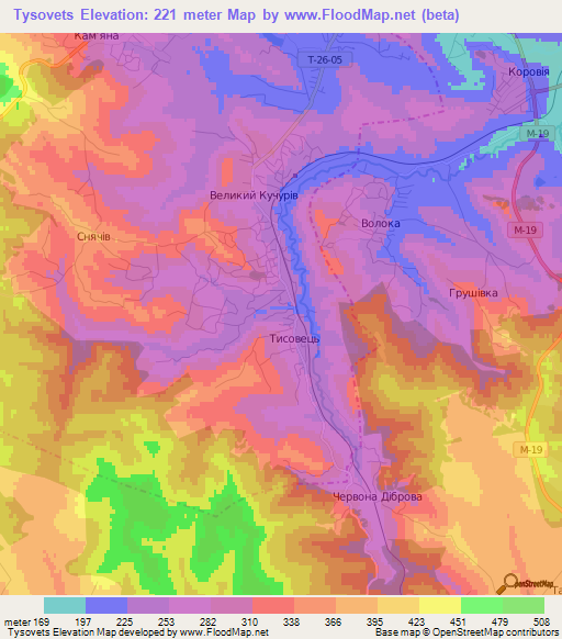 Tysovets,Ukraine Elevation Map
