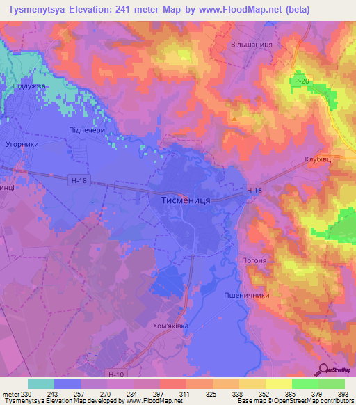 Tysmenytsya,Ukraine Elevation Map
