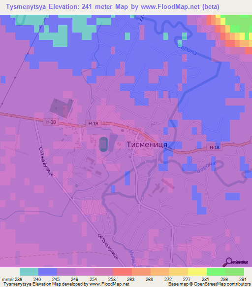 Tysmenytsya,Ukraine Elevation Map