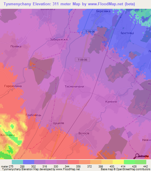 Tysmenychany,Ukraine Elevation Map