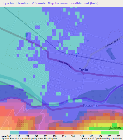 Tyachiv,Ukraine Elevation Map