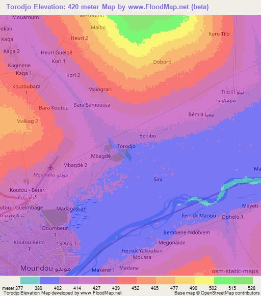 Torodjo,Chad Elevation Map