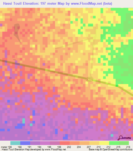 Hassi Touil,Mauritania Elevation Map