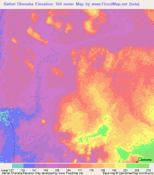 Bathet Dhenaba,Mauritania Elevation Map
