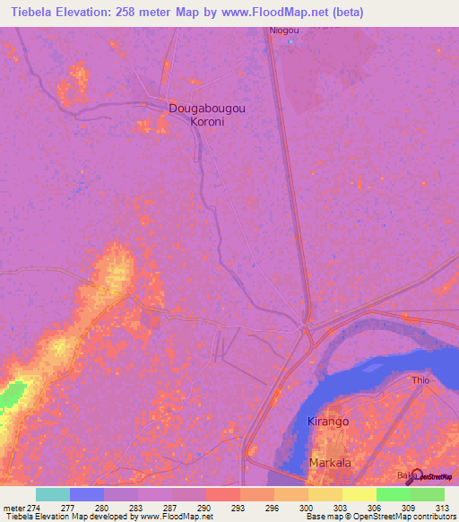 Tiebela,Mali Elevation Map