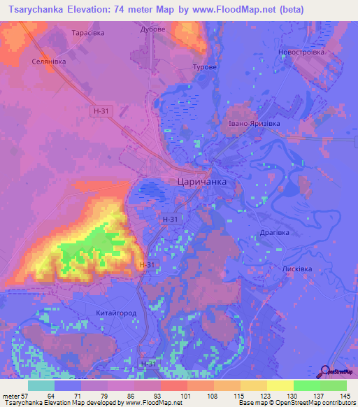 Tsarychanka,Ukraine Elevation Map