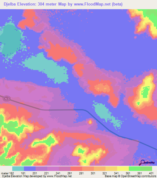 Djelba,Mauritania Elevation Map