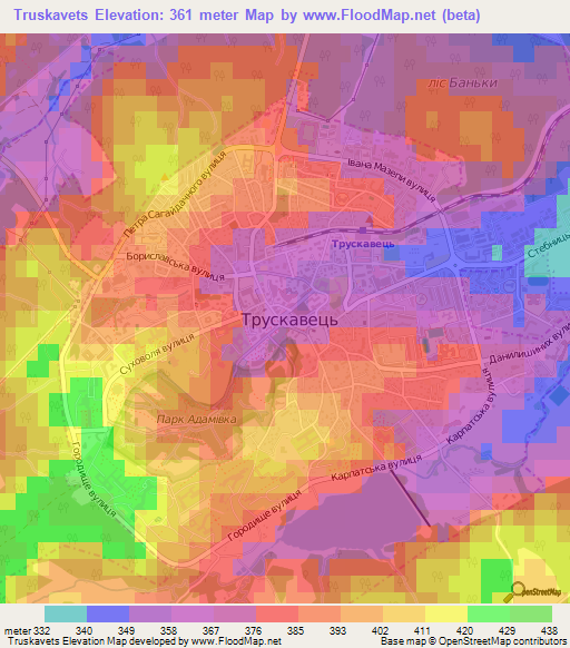 Truskavets,Ukraine Elevation Map
