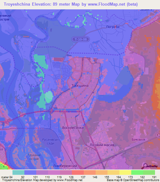 Troyeshchina,Ukraine Elevation Map