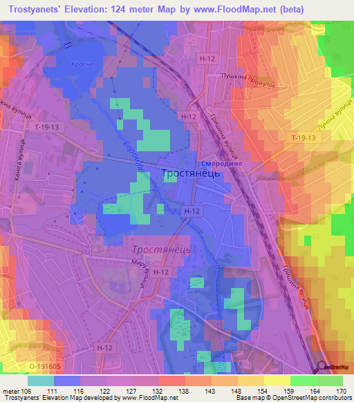 Trostyanets',Ukraine Elevation Map
