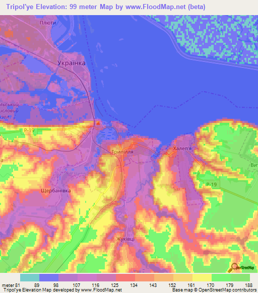 Tripol'ye,Ukraine Elevation Map