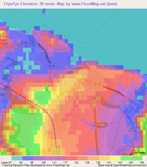 Tripol'ye,Ukraine Elevation Map