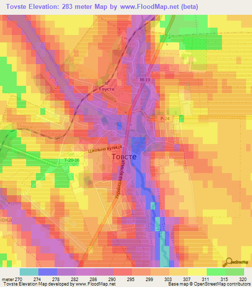Tovste,Ukraine Elevation Map