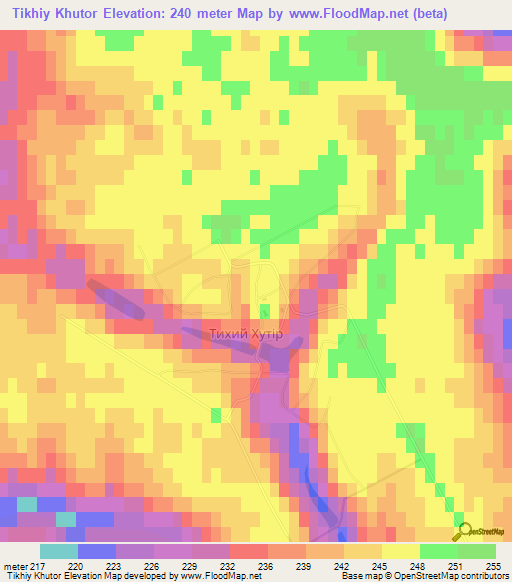 Tikhiy Khutor,Ukraine Elevation Map
