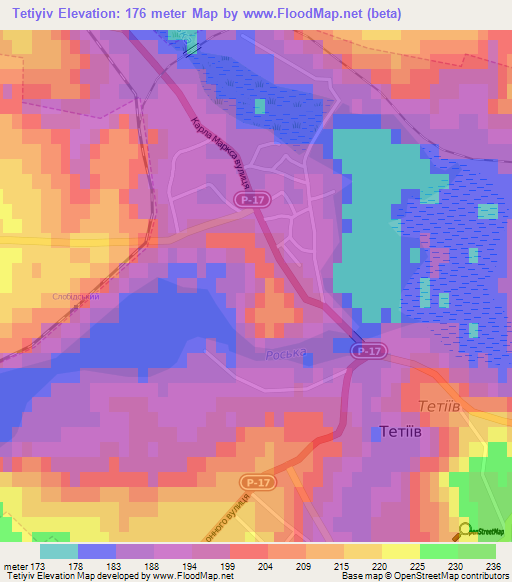 Tetiyiv,Ukraine Elevation Map