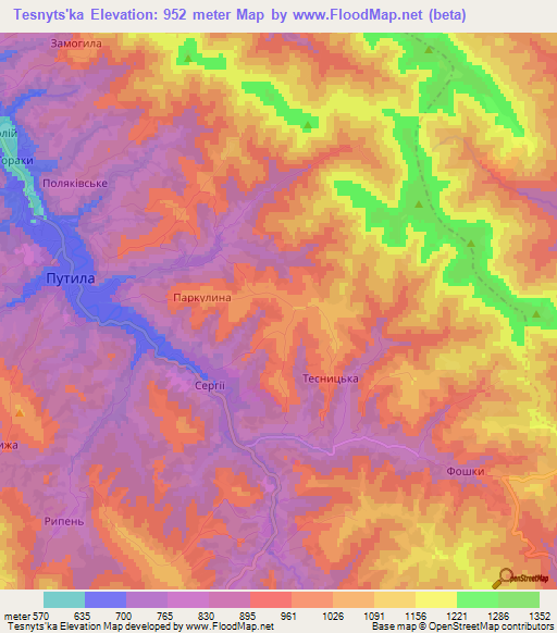 Tesnyts'ka,Ukraine Elevation Map